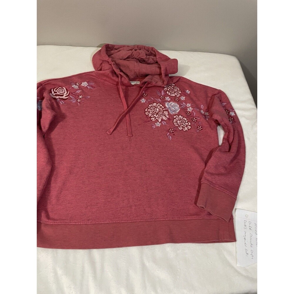 Aeropostale Sweatshirt XL Floral Embroidered Hoodie Pullover Dark Pink Cotton